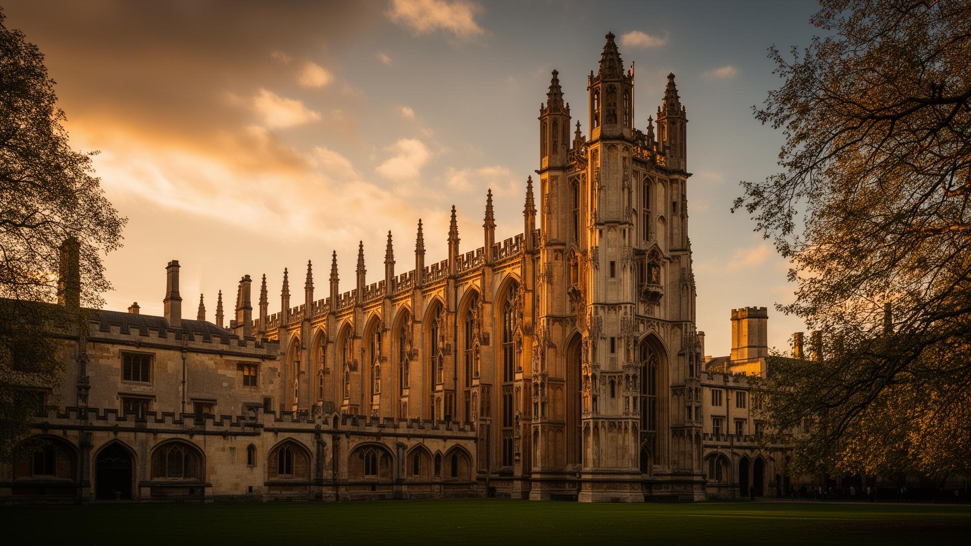 Cambridge University Gothic architecture at golden hour